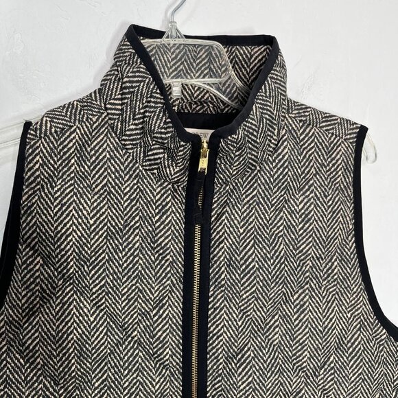 J.Crew Excursion puffer Down vest herringbone pattern Quilted Size M Black cream - Picture 5 of 11